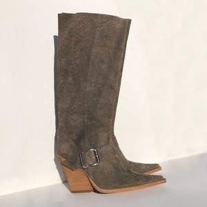 Gray Suede Knee High Boots